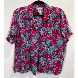 Vintage Magenta Tropical Short-Sleeve Shirt - Allison Whitmore -Size Med